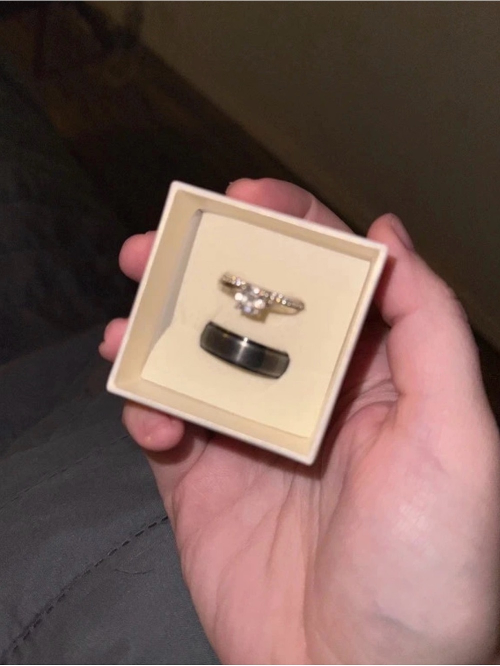 Elegance Duo:silver Cubic Zirconia Ring with Black Band